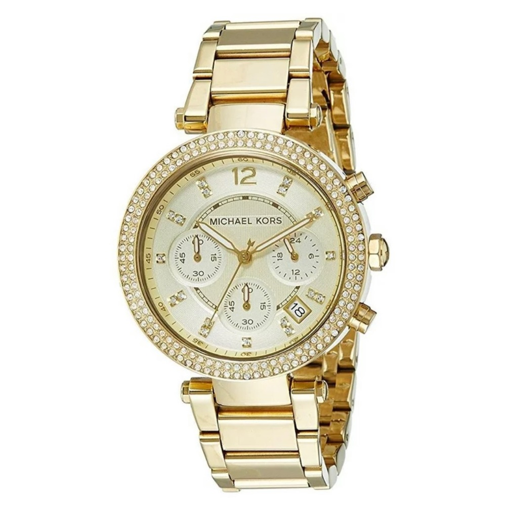 Authentic Michael Kors Womens Parker Chronograph Gold-Tone Stainless Steel Watch